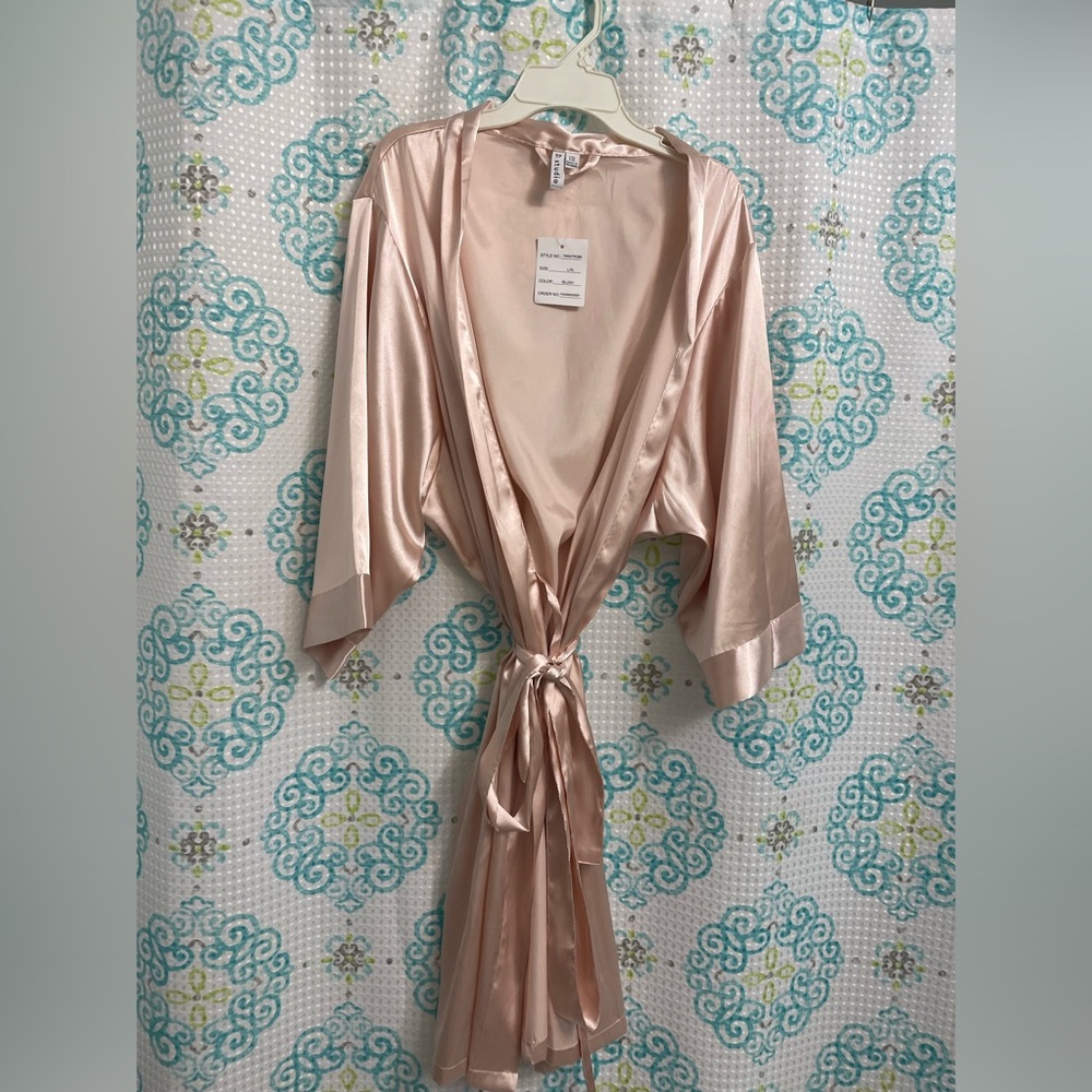 Rose blush satin wrap robe